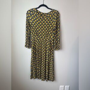 Boden Blue and Yellow Art Deco Jersey Midi Dress Size 6P